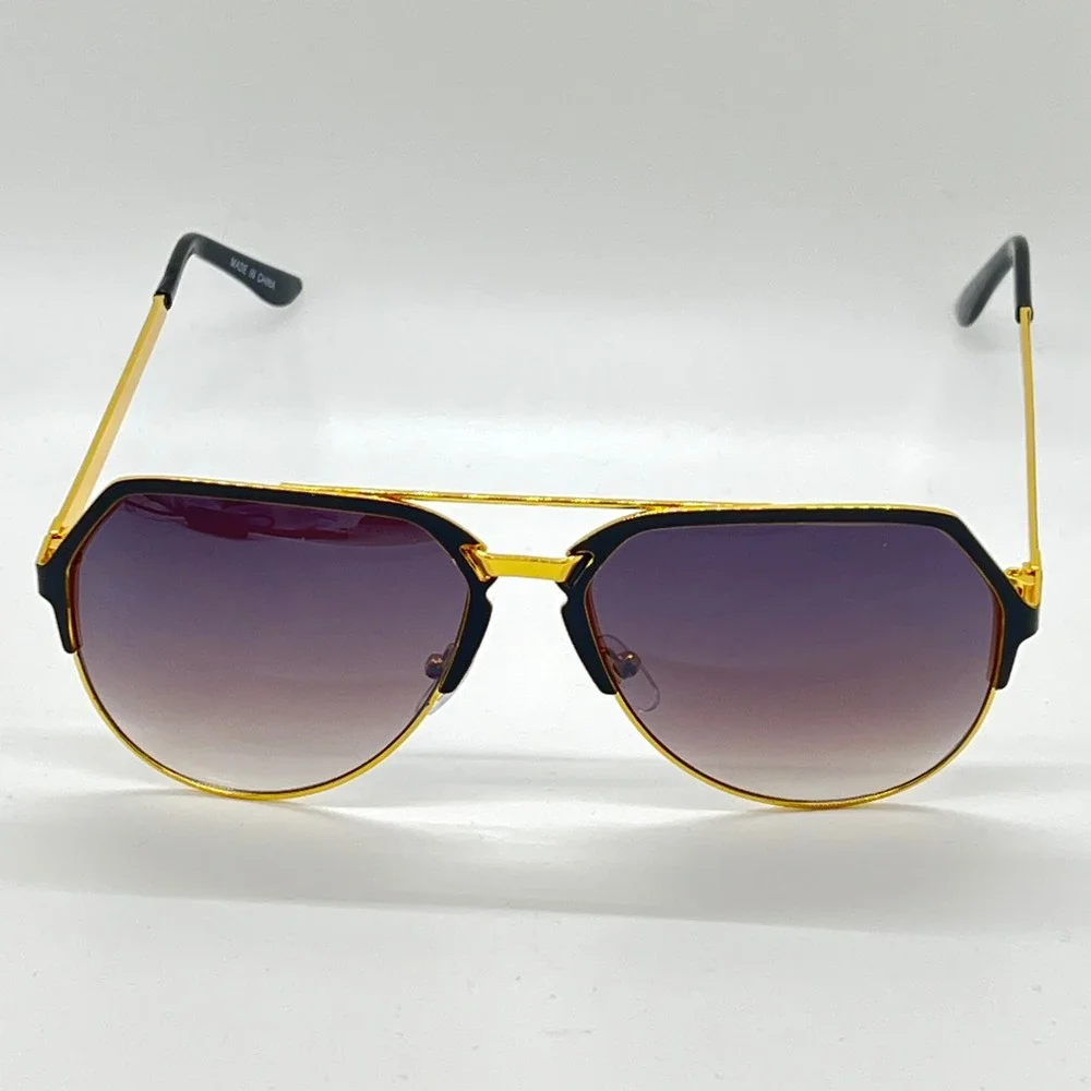 Mens Geometric Fashion Sunglasses Gold Black Frame Black Gradient Lens Driving